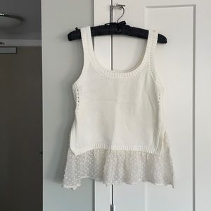 Knit Cotton White Tank with Ruffle Bottom